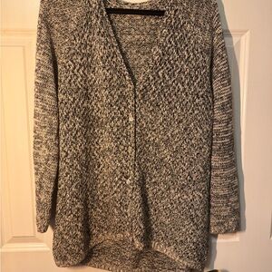 Women's Black and White Marled Button-Front Sweater Cardigan